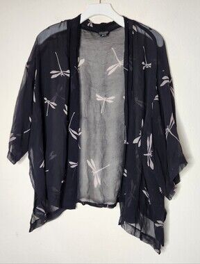 Vintage Banjara Kimono 100% Silk Black Dragonfly OS